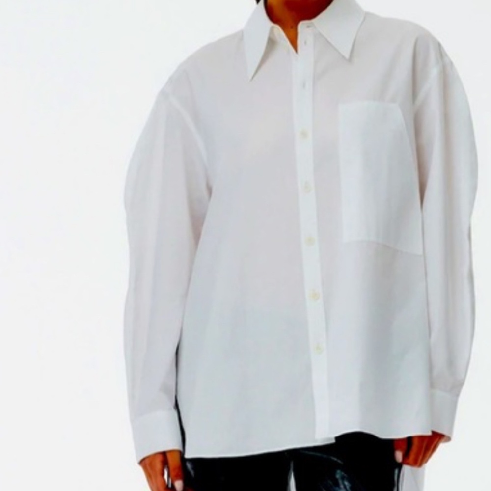 COPY - Tibi Miles Shirting Scallop Sleeve Upcycle Boyfriend Shirt XS